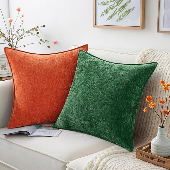 decorUhome Christmas Couch Throw Pillow Covers 12x20 Set of 2, Decorative Soft Euro Velvet Neutral Chenille Lumbar Pillow Covers with Elegant Design for Sofa Bed Living Room Home Decor, Green