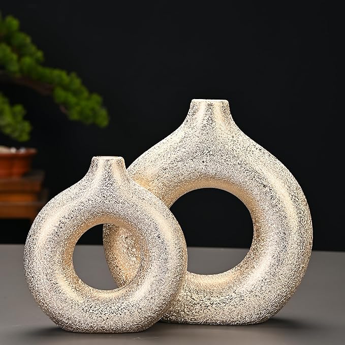Modern Donut-Shaped Decorative Vases, Handmade Minimalist Boho ins Style, Modern Vase for Home Decor for Wedding Dinner Table Party Living Room Office Bedroom (Gold, Large)