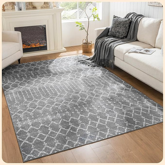 Istana 6x9 Area Rug - Dark Grey Rugs for Living Room 6x9 - Foldable Boho Rugs for Bedroom - Stain Resistant Washable Rug - Eco-Friendly Area Rugs - Easy to Clean Living Room Rug