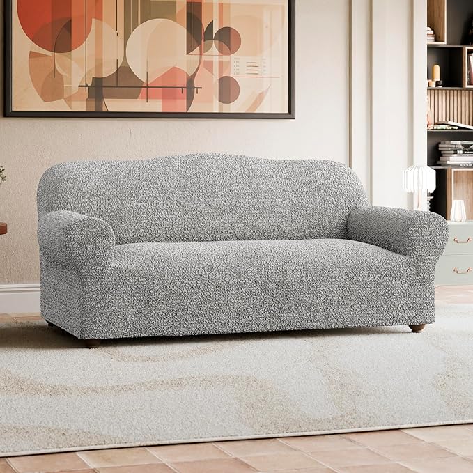 PAULATO BY GA.I.CO. Sofa Slipcover - Stretch Couch Cover - Stylish Cushion Sofa Cover - Soft Fabric Slip Cover - 1-Piece Form Fit Washable Protector for Pet - Mille Righe Collection - Platinum