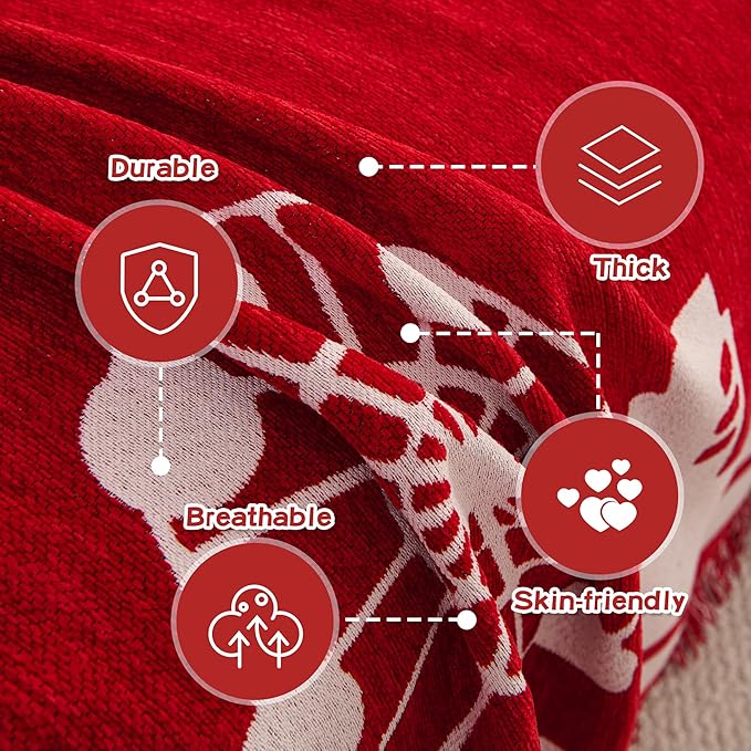 MEETSKY Red Christmas Couch Cover for Dogs, Chenille Sofa Throw Cover for Love seat Sofa with Pets Friendly, Thick Soft Fabric Jacquard Sofa Covers Washable Modern Style for Living Room, 71" x 102"