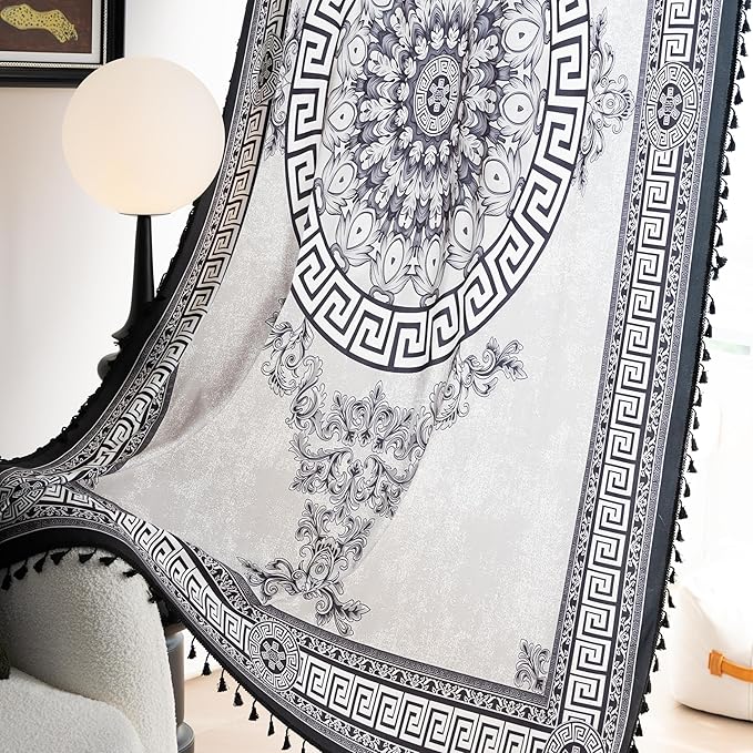 Popular Handicrafts Printed Curtains for Living Room 72 Inches Long Indian Hippie Bohemian Curtains Rod Pocket Light Filtering 2 Panels, Black