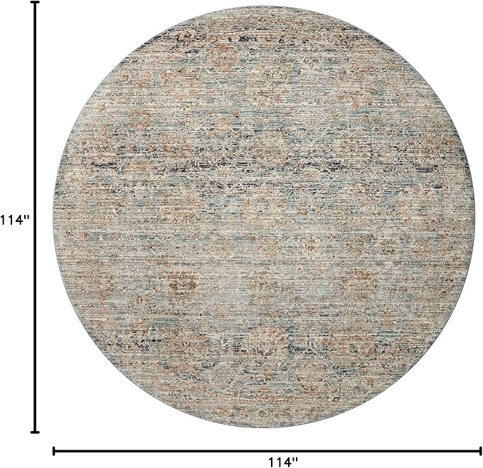 Loloi Jean Stoffer Katherine Collection KES-02 Ocean/Coral 9'-6'' x 9'-6'', .25" Pile Height, Round Area Rug