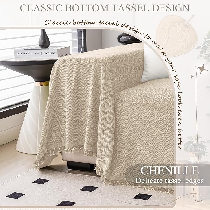 ALIECOM Sectional Couch Covers L Shape Sectional Sofa Cover for Dogs 2 Piece Thick Chenille L Shaped Couch Slipcover Blanket Chaise Pet Furniture Protector Washable (XX-Large, Light Khaki)