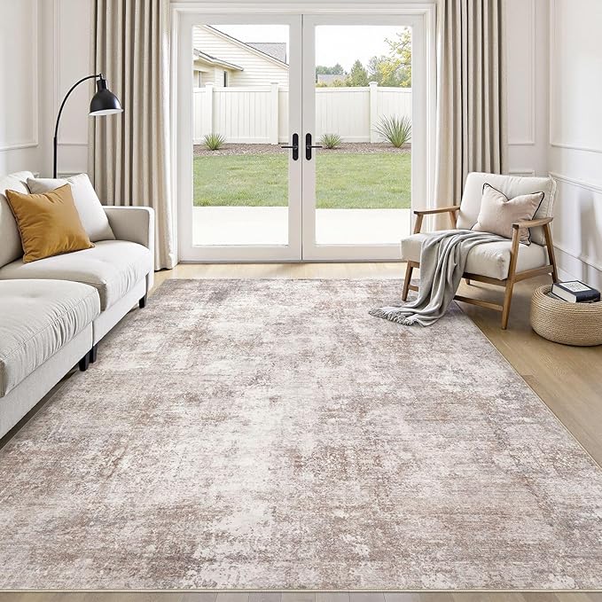 Washable 9X12 Area Rug: Modern Abstract Soft Non-Slip Indoor Rugs Home Decor - Low Pile Stain Resistant Foldable Carpet for Living Room Bedroom Dining Room Playroom Office(Brown,9'x12')