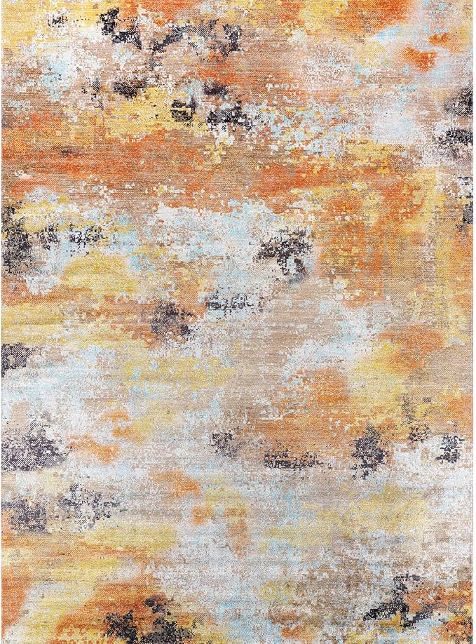Non Slip Rugs 4x6 Modern Abstract Easy Silk Rubber Backing Soft Area Rug for Living Room Easy to Clean Non Shedding Kitchen for Bedroom Indoor Carpet (Orange - Brown, 4x6)