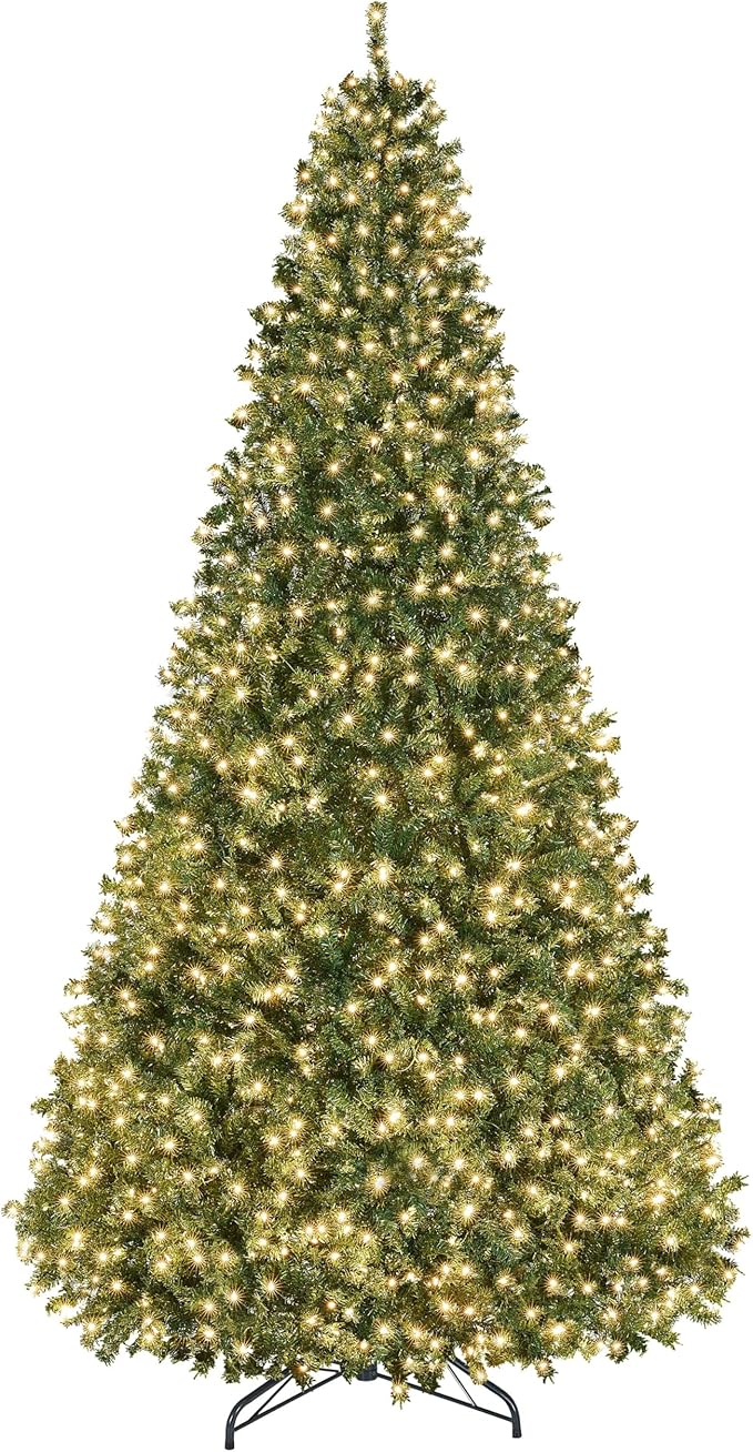 Yaheetech 12ft Pre-lit Spruce Artificial Hinged Christmas Pine Tree Prelighted Holiday Xmas Tree for Home Party Decoration with 1500 Warm White Lights and 4668 Branch Tips, Green