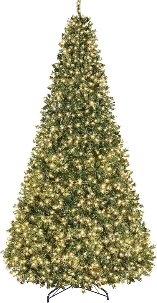 Yaheetech 12ft Pre-lit Spruce Artificial Hinged Christmas Pine Tree Prelighted Holiday Xmas Tree for Home Party Decoration with 1500 Warm White Lights and 4668 Branch Tips, Green