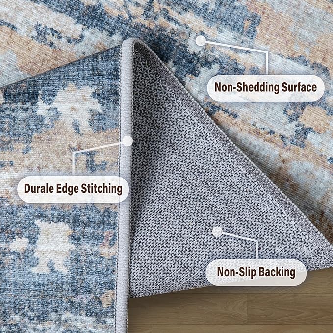 Area Rugs 9x12 Living Room: Large Machine Washable Area Rug with Non Slip Backing Non Shedding Abstract Stain Resistant Carpet for Bedroom Dining Room Nursery Home Office - Multi