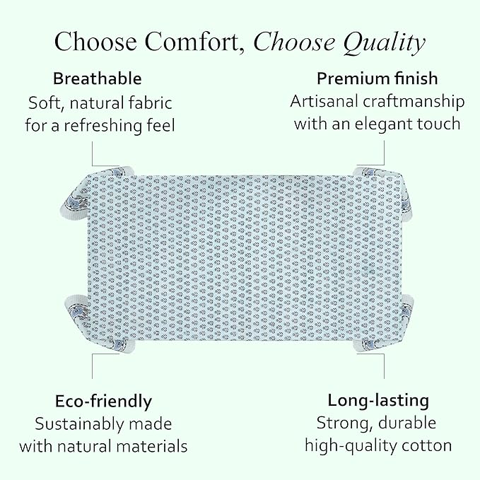 CPC Tablecloth 100% Cotton 80x120 Inch Indian Block Print Rectangle Table Cover, Washable Table Cloth for Weddings, Spring/Summer, Barbeque - Poppy Blue