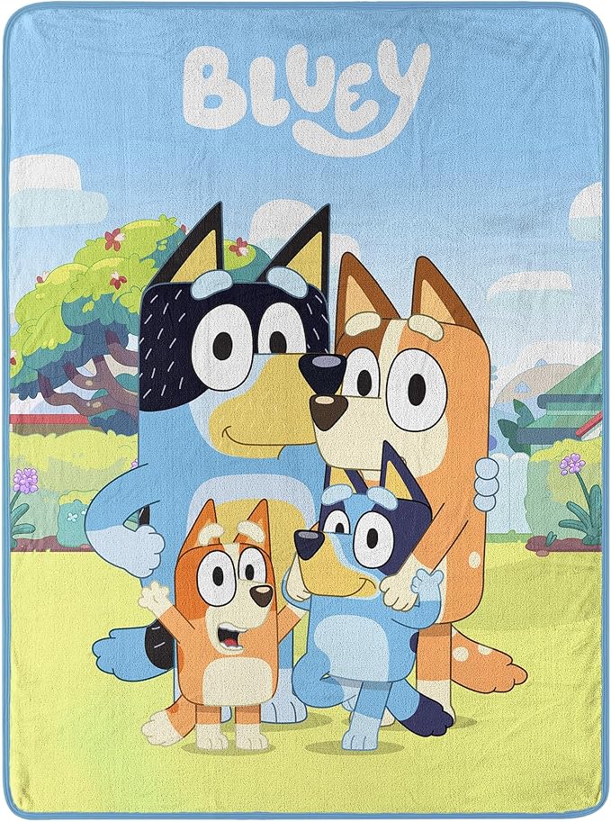 NORTHWEST Bluey Micro Raschel Throw Blanket, 46" x 60", Family Photo