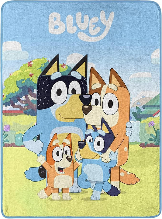 NORTHWEST Bluey Micro Raschel Throw Blanket, 46" x 60", Family Photo