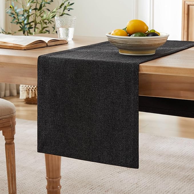 ZeeMart Burlap Style Farmhouse Table Runners 60 Inches Long, Black Rustic Woven Dining Table Runner for Everyday Use, 14x60 Inches, Black