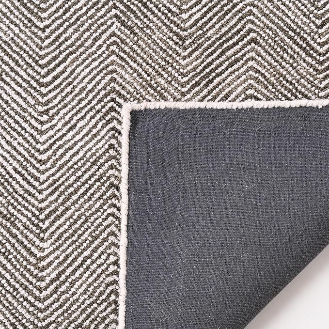 Modern Herringbone Chevron Collection Handcrafted Wool Area Rug - Durable, Zigzag Pattern, for High Traffic, Contemporary Design for Living Room, Bedroom, Dining Room Decor (Dark Olive, 9' x 9')