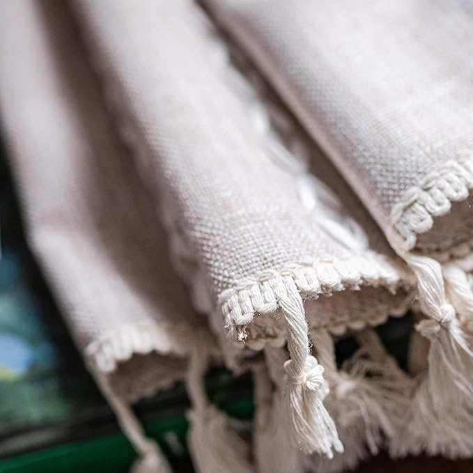 Sutuo Home Boho Curtains for Bedroom Living Room 63 Inch Length, Light Filtering French Country Farmhouse Vintage Shabby Chic Tassels Window Treatment Bohemian Drape, 1 Panel 52" W x 63" L, Taupe