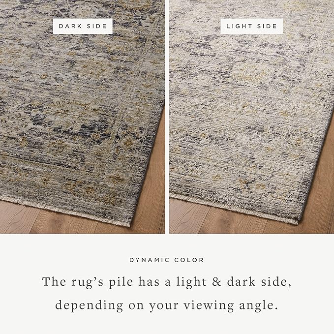 Loloi Jean Stoffer Katherine Collection KES-02 Charcoal/Gold 5'-3" x 5'-3", .25" Pile Height, Round Accent Rug