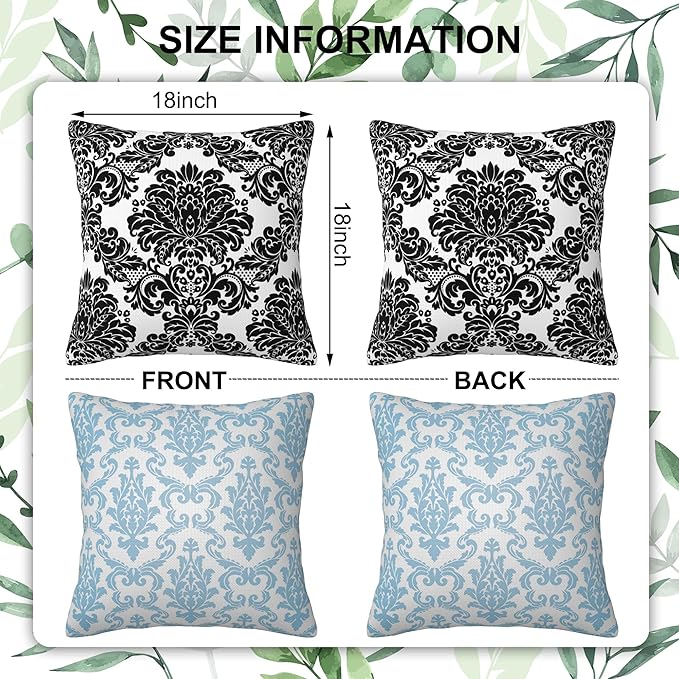 Throw Pillow Cover Case Damask Pillow Covers 18x18 Inch Set of 2,Soft Decorative Throw Pillow Case for Living Room Bedroom Sofa Couch Cushion Covers