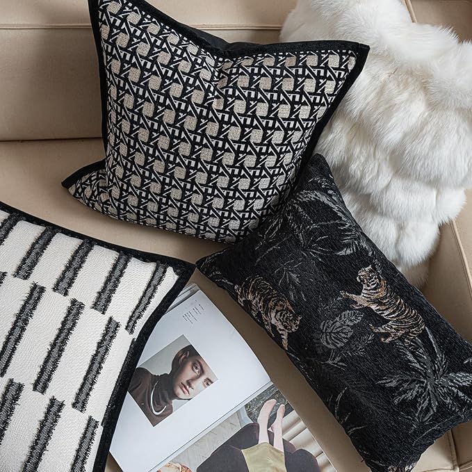 New 12x20'' inches Throw Pillow Cushion Covers - Black Color with Chenille Jacquard Embroidery Golden Tiger Luxury Modern Style Couch Sofa Bed Pillow Cover for Living Room Bedroom