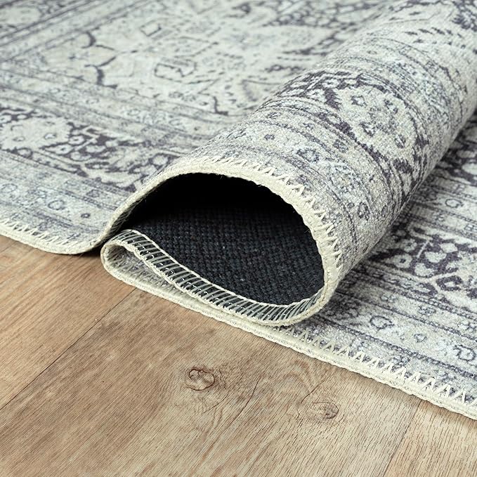 Bloom Rugs Washable Non-Slip 6' x 9' Rug - Charcoal Blue Traditional Medallion Area Rug for Living Room, Bedroom, Dining Room, and Kitchen - Exact Size: 6' x 9'