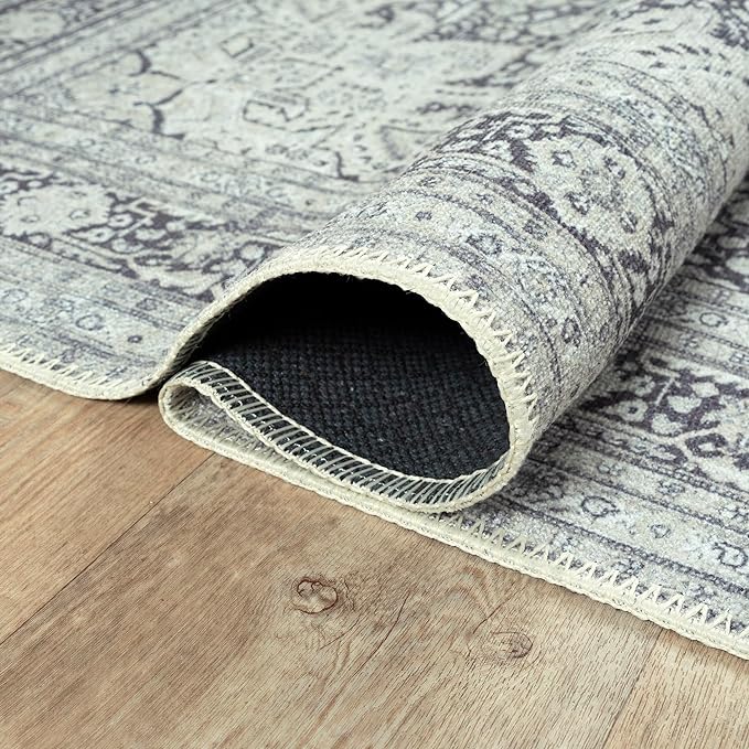 Bloom Rugs Washable Non-Slip 5' x 7' Rug - Charcoal Blue Traditional Medallion Area Rug for Living Room, Bedroom, Dining Room, and Kitchen - Exact Size: 5' x 7'