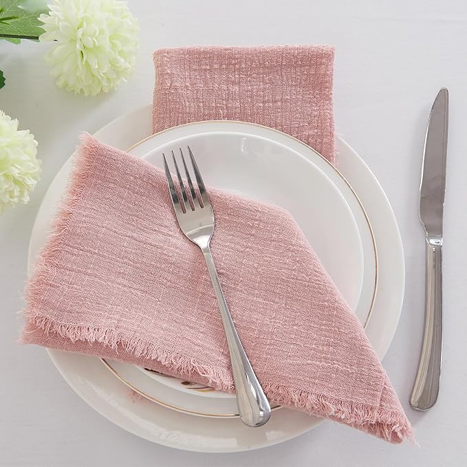 BALCONY & FALCON Cloth Napkins 100% Cotton with Fringed Handmade Square Rustic Style Washable Napkins 6 Pack Pink 20 x 20 inches for Easter Thanksgiving Christmas Weddings Parties Banquets