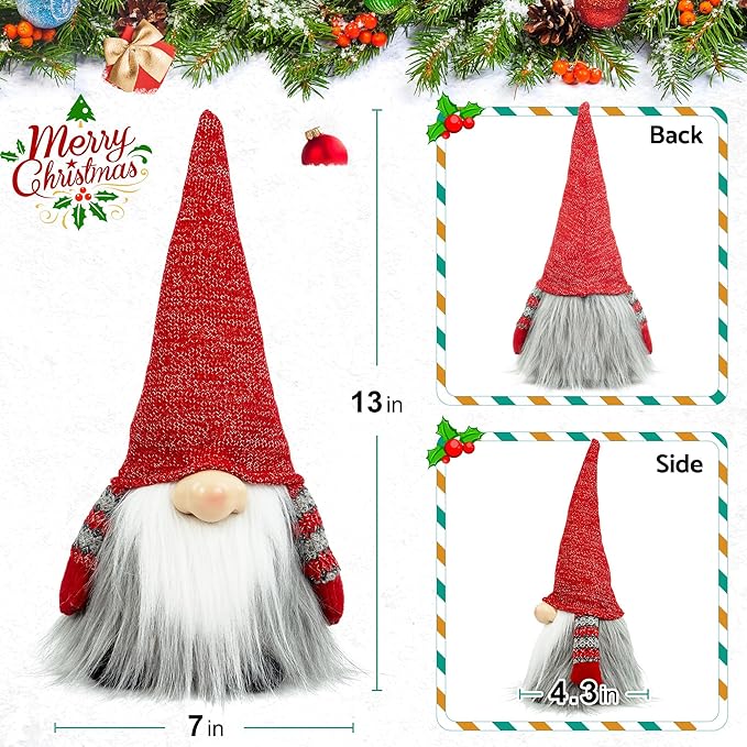 Gnome Christmas Decorations, Gnome Plush Ornaments Swedish Santa Tomte Elf Stuffed Dwarf, Indoor Christmas Decorations for Home Shelf Mantel Window Table Kitchen Bedroom Holiday Party Winter