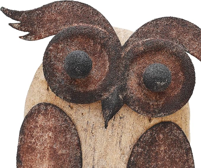 K KILIPES Rustic Owl Decorations for Home Decorative Wood Owl Figurine Statues Night Owl Tabletop Ornaments Collectible Sculptures (8.5" H A)