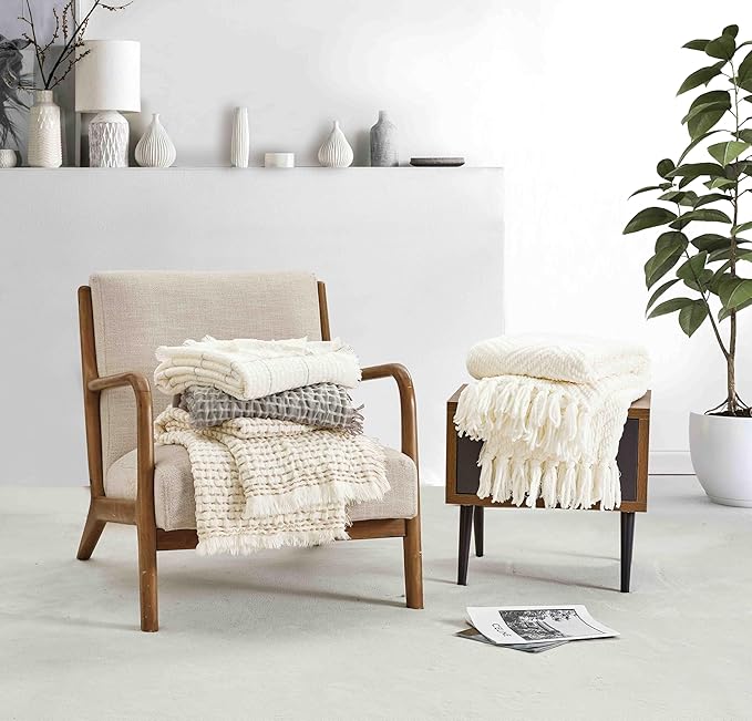 CREVENT 50"X60" Farmhouse Breathable Soft Waffle Throw Blanket for Couch Chair Bed, Outdoor Blanket for Travelling Wrap (Grey)