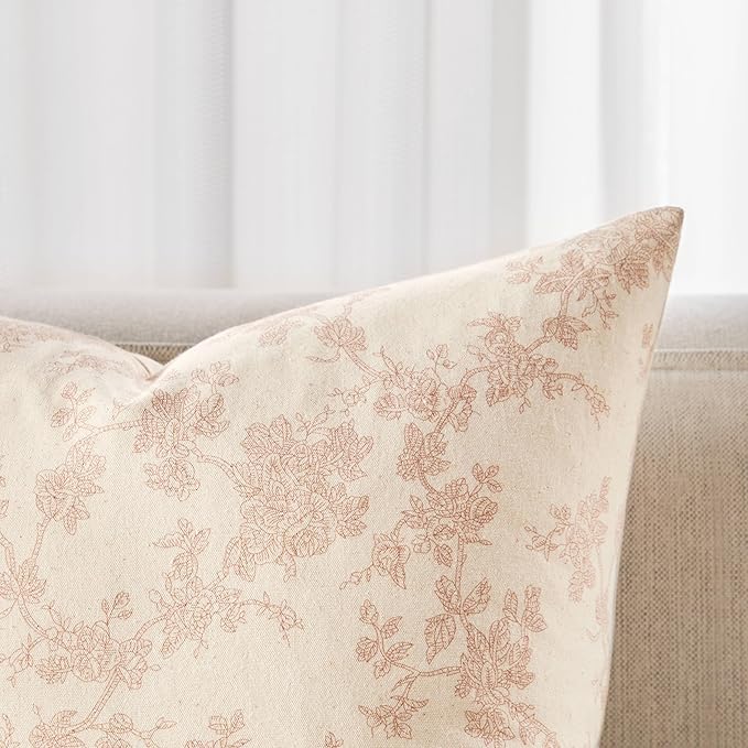 100% Cotton French Pastoral Throw Pillow Covers Set of 2, 20x20 Inch Taupe Farmhouse Decorative Cushion Covers for Sofa Bed Living Room Home Decor ﻿