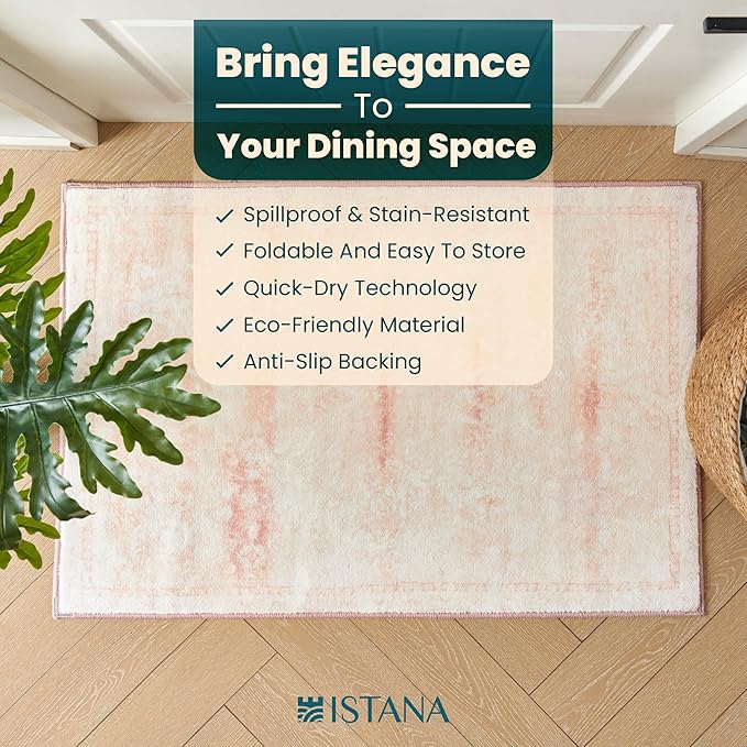 Istana 2x3 Area Rug - Pink Boho Rugs for Living Room 2x3 - Foldable Small Rugs for Bedroom - Stain Resistant Washable Rug Non Slip - Eco-Friendly Area Rugs Indoor
