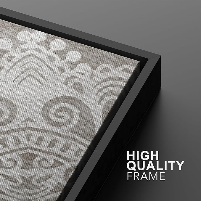 SIGNWIN Framed Canvas Print Wall Art Set Duotone Cultural Indian Mandala Pattern Abstract Shapes Illustrations Modern Art Minimal Boho Relax/Calm for Living Room, Bedroom, Office - 24"x36"x2 Black
