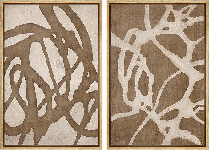 SIGNWIN Framed Canvas Print Wall Art Set Natural Flow Abstract Earth Tone Organic Shapes Cozy Neutral Minimal Decorative Nordic Zen Bohemian for Living Room, Bedroom, Office - 24"x36"x2 Natural