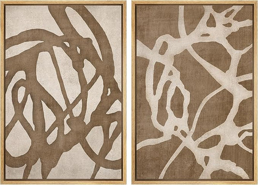 SIGNWIN Framed Canvas Print Wall Art Set Natural Flow Abstract Earth Tone Organic Shapes Cozy Neutral Minimal Decorative Nordic Zen Bohemian for Living Room, Bedroom, Office - 24"x36"x2 Natural