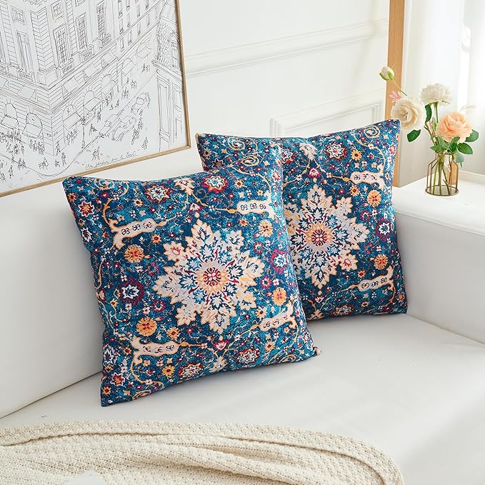 Boho Throw Pillow Covers 26x26 inch Set of 2,Boho Vintage Carpet Pattern Antique Ethnic Decor Double Sided Pattern Cushion Cover Soft Pillow Case Living Sofa Room Bed Square Pillow Cover