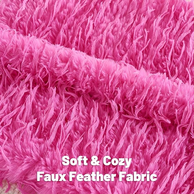 FUTEI Hot Pink Decorative Throw Pillow Covers 26x26 Inch Set of 2,Soft Fluffy Faux Feather Texture Euro Pillow Shams,Modern Home Luxury Decor for Couch Bed Living Room