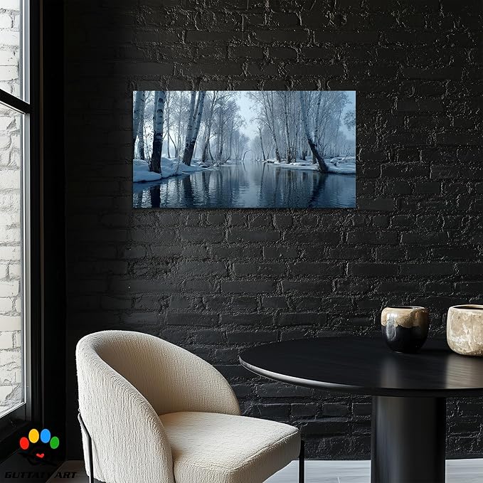 GUTTATY Christmas Winter Scene Canvas Wall Art, Snow Forest Canvas Prints, Tranquil Birch Tree Pictures, Serene Blue Wall Decor for Living Room, Bedroom, Holiday Decoration, 48x24 Inch