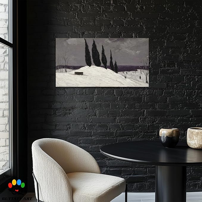 GUTTATY Christmas Winter Scene Canvas Wall Art, Snowy Landscape Canvas Pictures, Moody Cypress Trees Wall Paintings, Subtle Gray Poster Prints for Living Room Decor, Home Office Artwork, 48x24 Inch