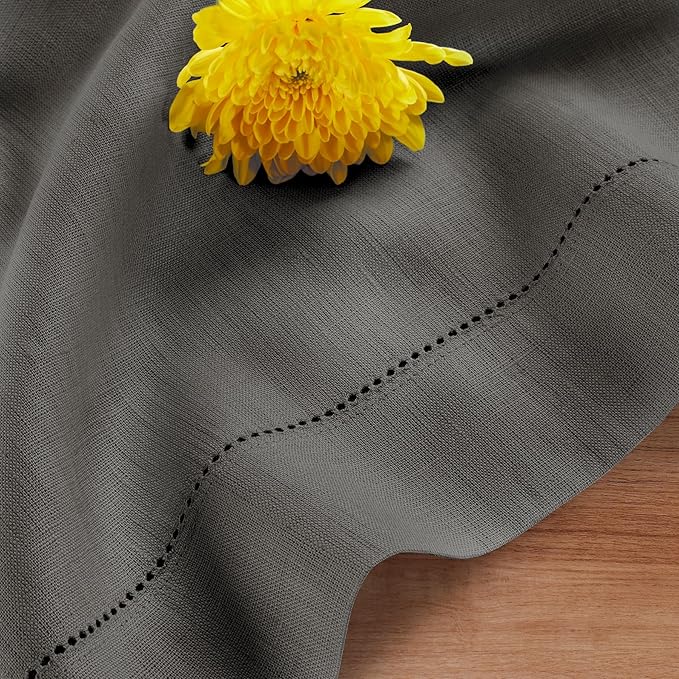 Solino Home Linen Tablecloth 60 x 90 Inch - Classic Hemstitch 100% Pure Linen Steel Gray Table Cloth for Rectangle Tables - Machine Washable Tablecloth for Fall, Autumn