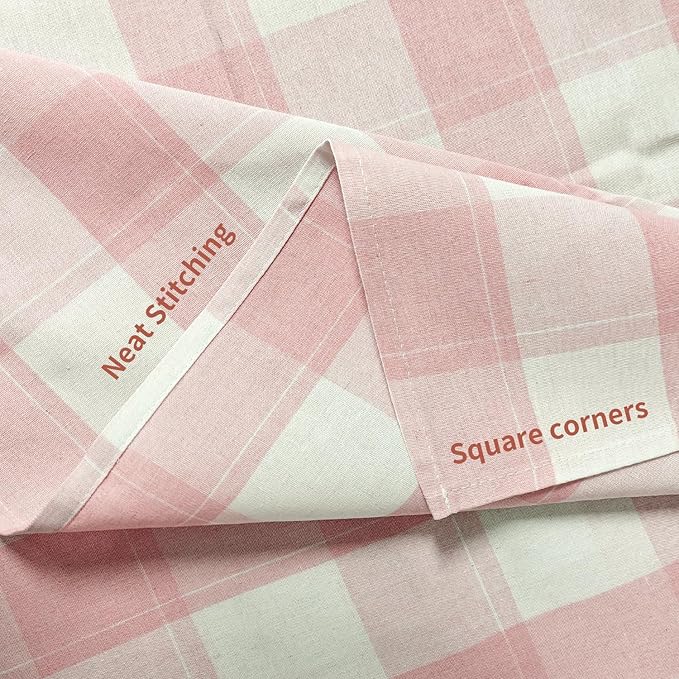 BALCONY & FALCON Rectangle Gingham Table Cloth – Water-Resistant Cotton Blend, Spill-Proof & Washable Checkered Tablecloth for Kitchen, Dining, Picnic, Party (Pink White, 55x71 Inch)