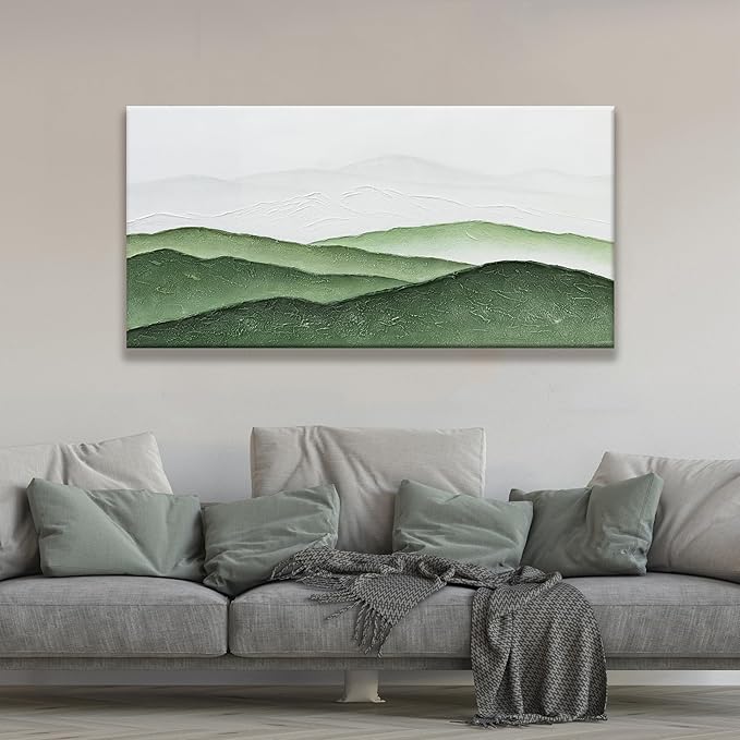 TAIJXAGSG Abstract Wall Art For Living Room Modern Canvas Art Wall Decor Green White Wall Art Bedroom Office Decor Abstract Painting Ready To Hang Pictures Artwork 24 × 48 In