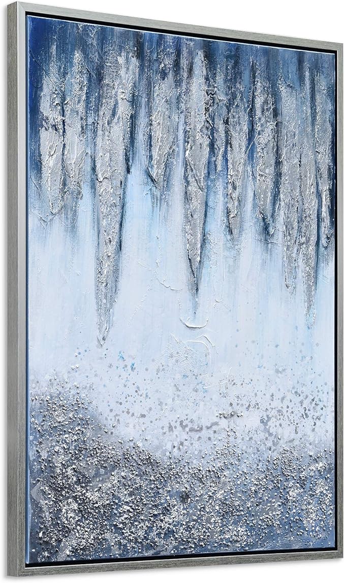 Empire Art Direct Abstract Wall Art Textured Hand Painted Canvas by Martin Edwards, Champagne Frame, 40" x 30", Icicles