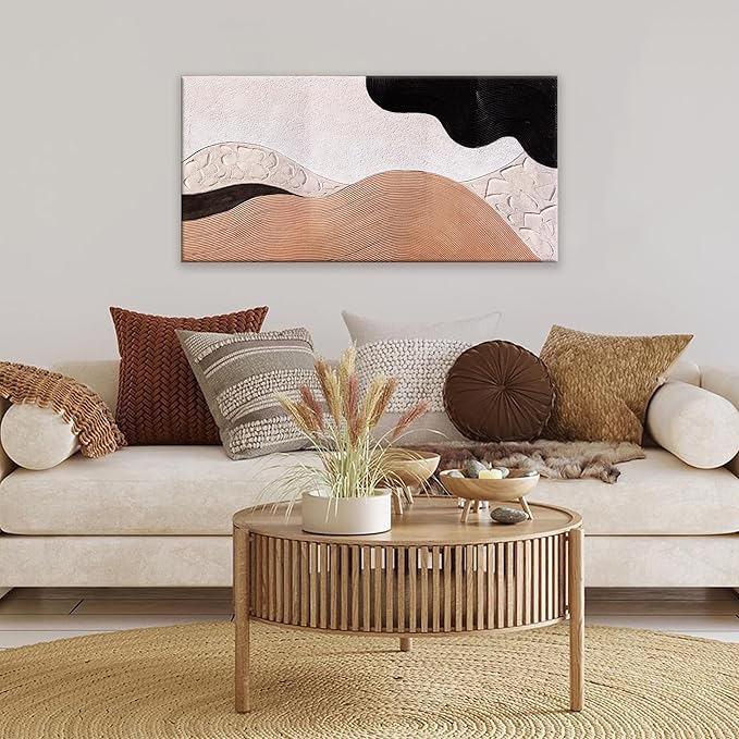 Abstract Wall Art Modern Minimalist Canvas Art Wall Decor Artwork Brown Abstract Wall Decor Canvas Painting Black Wall Decoration Picture For Bedroom Bathroom Office Artwork 20"X40"