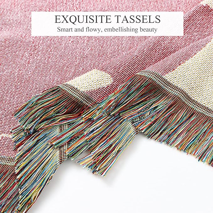 Double-Sided Cotton Woven Throw Blanket with Tassel Jungle Bohemian Style Tapestry Shawl Multi-Function Decorative Throws for Sofa Bed Armchair Camping Blanket Tablecloth Carpet 160x130cm