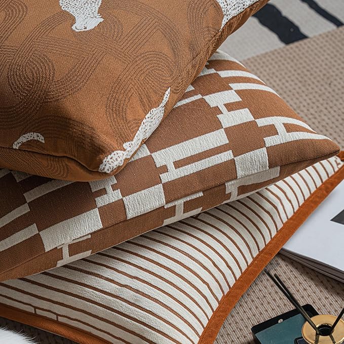 2025 New 22x22'' inches Throw Pillow Cushion Covers - Caramel H Letter Chenille Jacquard Embroidery Luxury Modern Style Couch Sofa Bed Pillow Cover for Living Room Bedroom