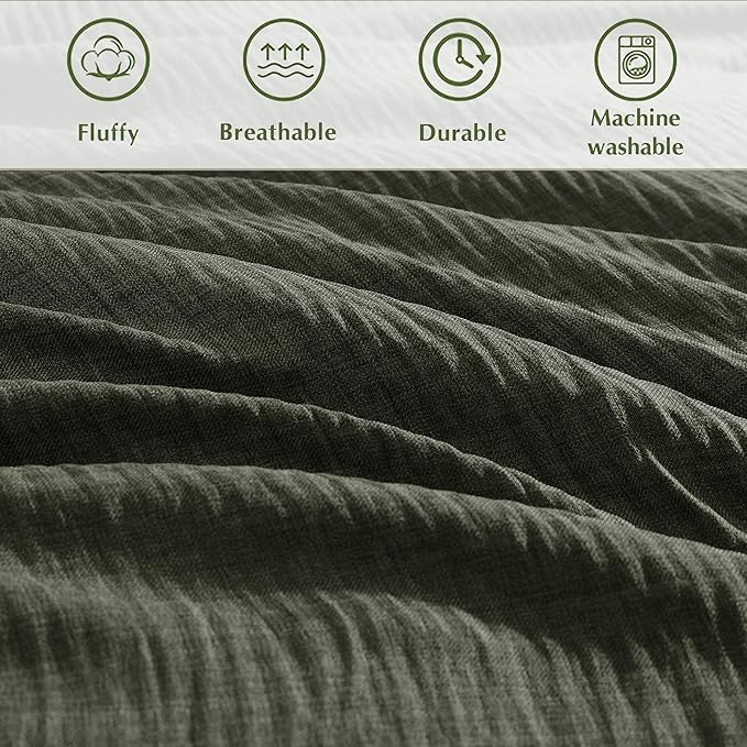 Geniospin California King Comforter Set - 7 Pieces Comforter King Size, Soft Solid Bedding Set for All Season, Textured Bed in a Bag with Sheets, Pillowcases & Shams (Dark Green,108''x92'')