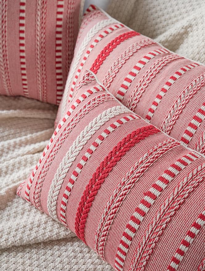 Christmas Pillow Covers 12x20 Inch Set of 2, Farmhouse Boho Christmas Decorative Couch Pillow Cases, Red Accent Pillows of Bed, Sofa Bedroom Living Room Home Decor Cushion Cover
