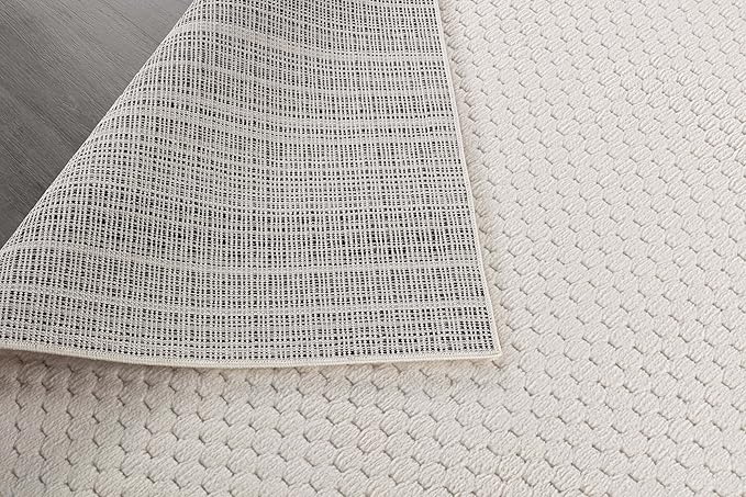 CAMILSON Modern Rug 5x7 Luxury Pebble Pattern Micro Loop Area Rugs Soft High-Low Pile Stain Resistant Easy to Clean Non-Shedding Durable Living Room Bedroom Indoor Carpet (White)