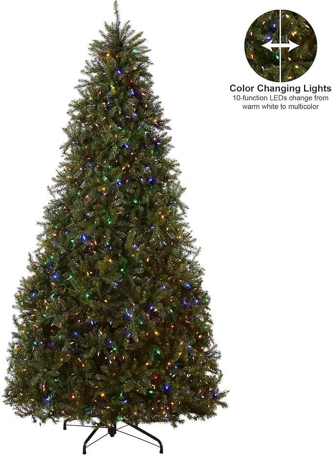 National Tree Company 12 ft Pre-Lit Dunhill Fir Artificial Christmas Tree, 1,200 LED Lights, 7,794 Tips, PowerConnect, Foot Pedal, 10 Light Functions, Includes Stand, Green