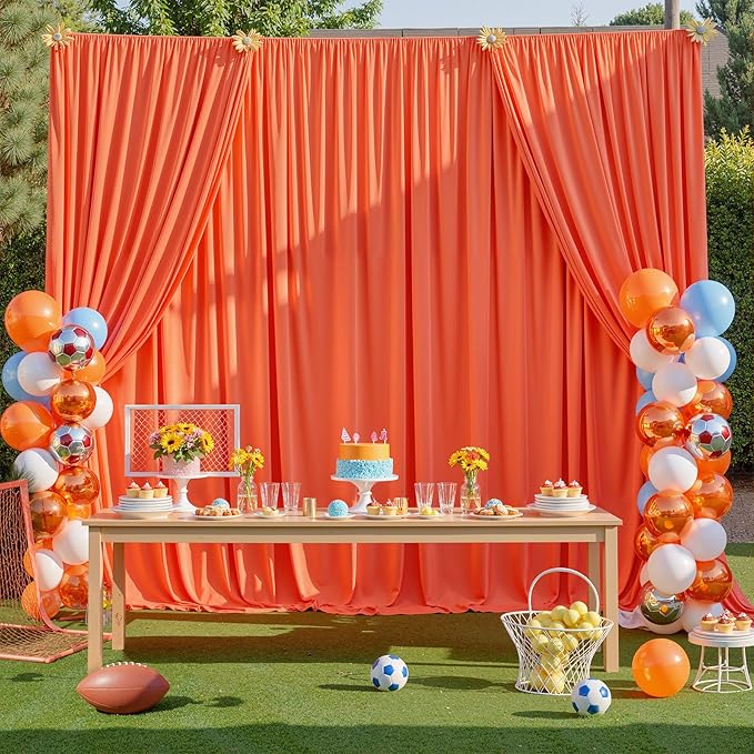 20ftx10ft Wrinkle Free Orange Backdrop Curtains for Parties, Silky Polyester Photo Backdrop Drapes 4 Panels 5x10ft Back Drop Cloth for Wedding Birthday Baby Shower Photography Background