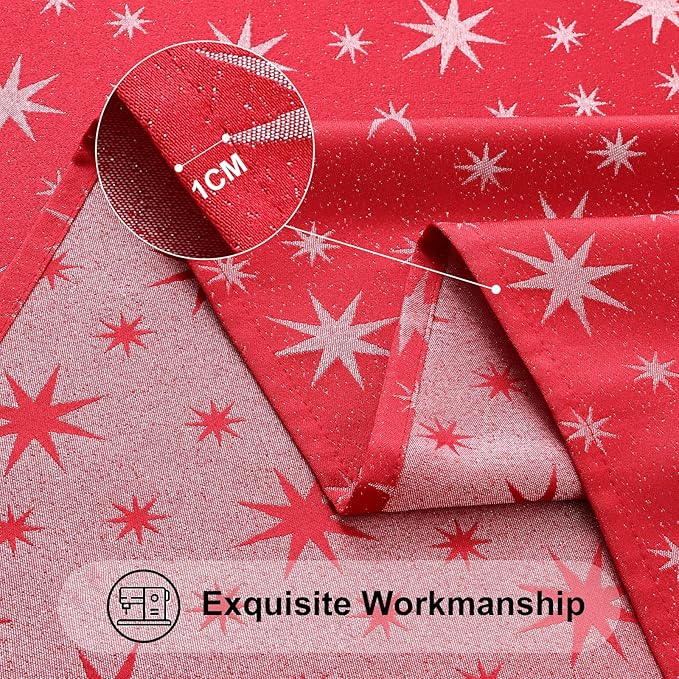 Smiry Rectangle Christmas Red Tablecloth, 60x102 Inch Waterproof Damask Table Cloth, Star Patterns Fabric Table Covers for Christmas Dinner, and New Year Celebration, Red
